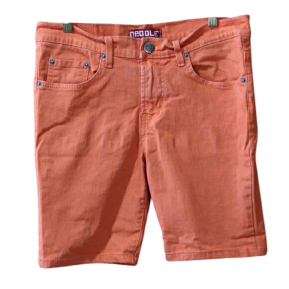 Neo Blue Orange Flat Front Mid-Length Shorts Men's 32 USA Made Stretch Cotton - Picture 1 of 13